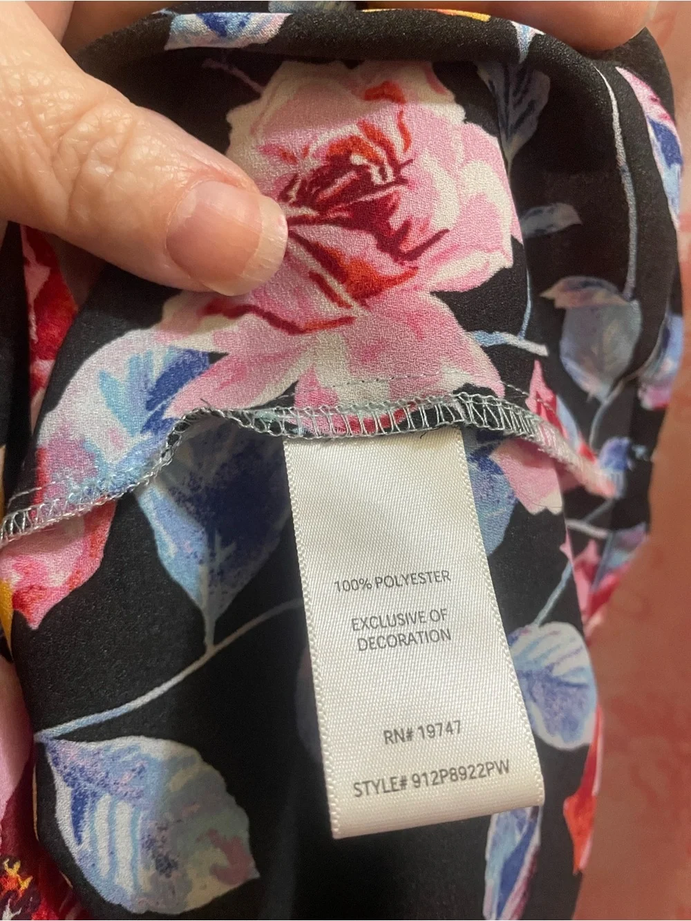 The Pioneer Woman Black Floral Peasant Blouse with Pink and Mint Accents - Picture 4 of 8